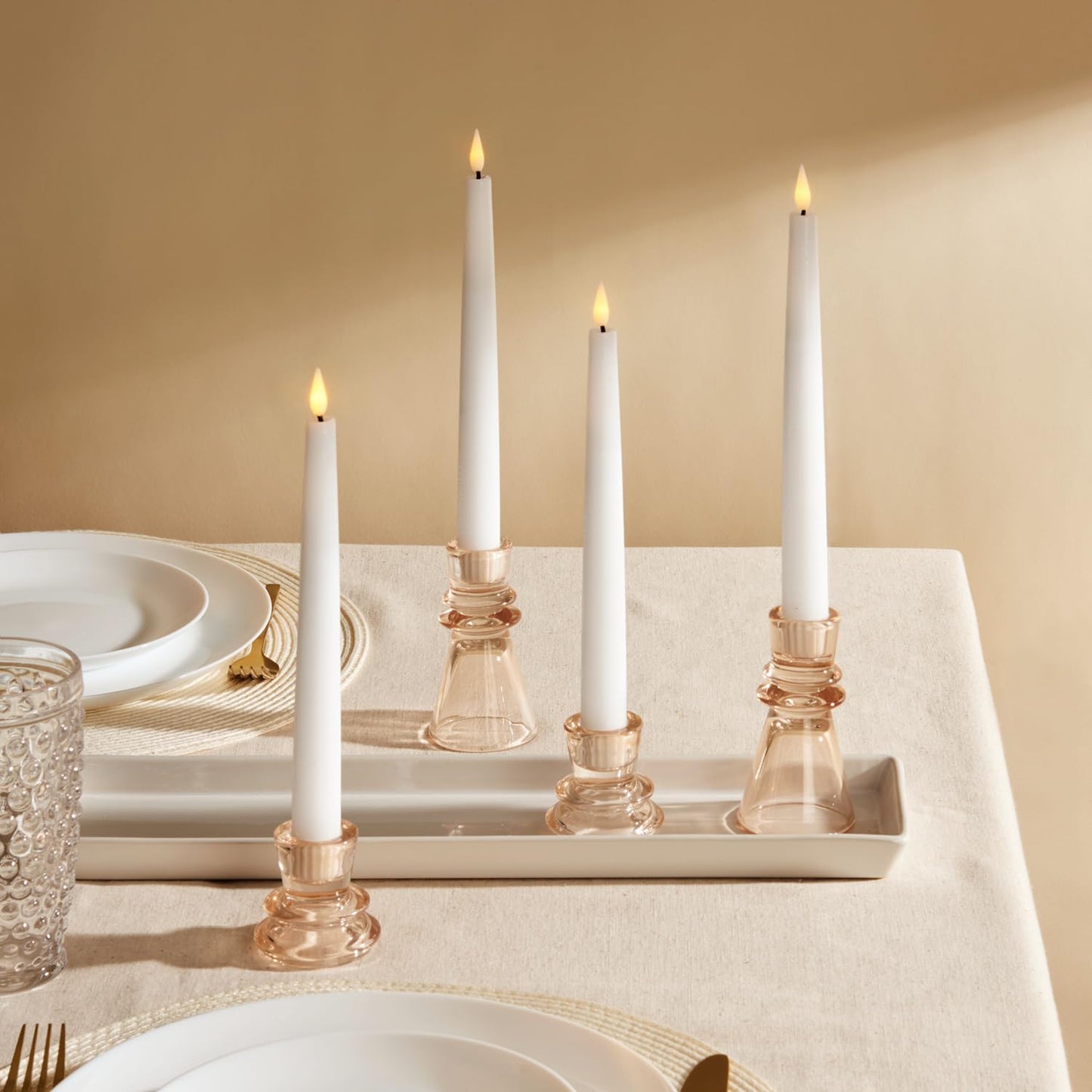 LampLust Taper Candle Holders, 4 Pack, 2 & 4 Inch, Pink Glass Candle Holders, Fits Standard Taper Candles, Decorative Candlestick Holders for Table Centerpieces, Wedding & Home Decor