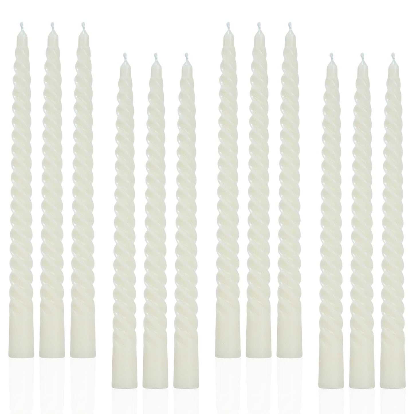 LPUSA Ivory Tall Taper Candles Spiral Candle Sticks,Unscented Pastel Candle for Holiday,Wedding and Home Decoration,10inch,12 Pack(E-Ivory)