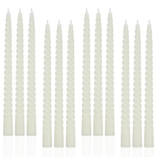 LPUSA Ivory Tall Taper Candles Spiral Candle Sticks,Unscented Pastel Candle for Holiday,Wedding and Home Decoration,10inch,12 Pack(E-Ivory)