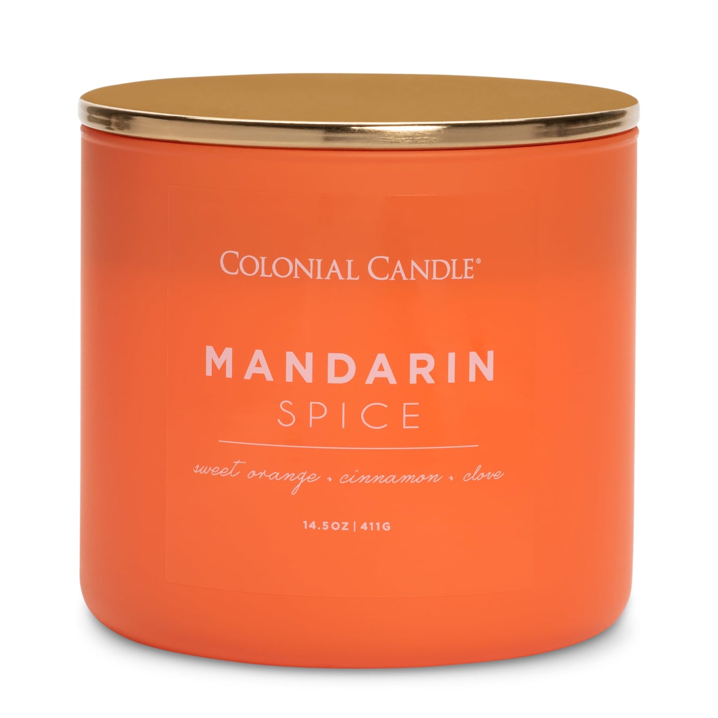 Colonial Candle Pop of Color Mandarin Spice 14.5 Oz Scented Matt Glass Jar Candle, Three Premium Cotton Wicks