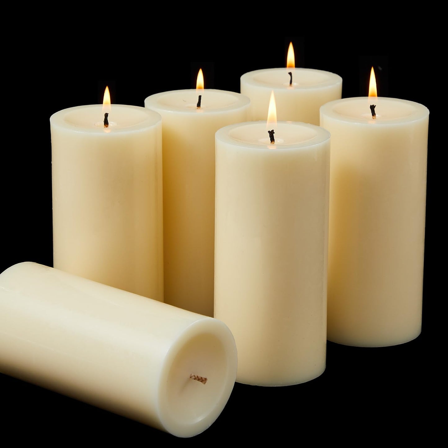Ashlux 3x6 Inch Ivory Pillar Candles, Set of 6 Wax, 70 Hours Long Burning, Unscented and Dripless Pillar Candles Bulk for Christmas Lights, Wedding, Parties, Spas, Home Decorative