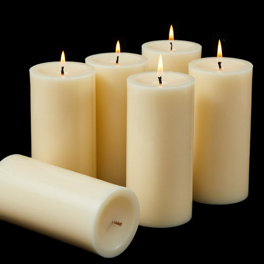 Ashlux 3x6 Inch Ivory Pillar Candles, Set of 6 Wax, 70 Hours Long Burning, Unscented and Dripless Pillar Candles Bulk for Christmas Lights, Wedding, Parties, Spas, Home Decorative