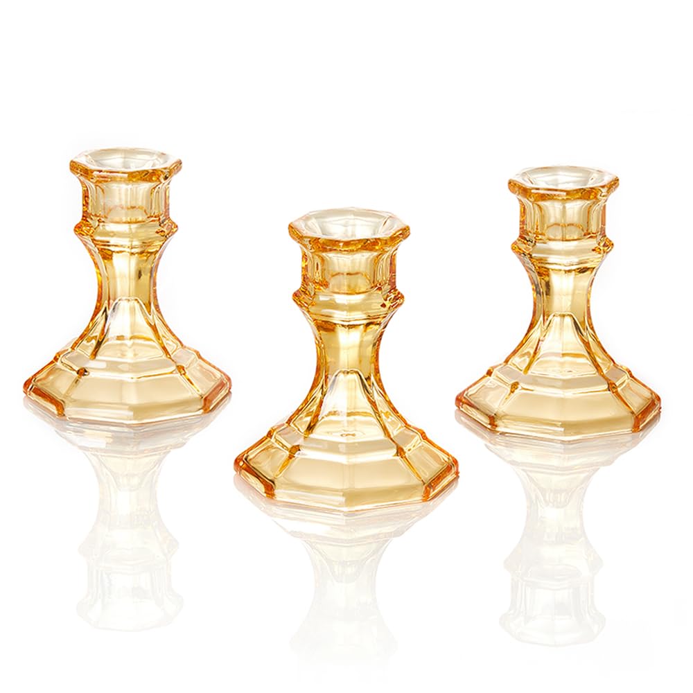 ELIVIA (6 Pack) Gold Glass Candlestick Holders, Taper Candle Stick Holders Set for Wedding & Home Decor - CH06 - Rusty Orange