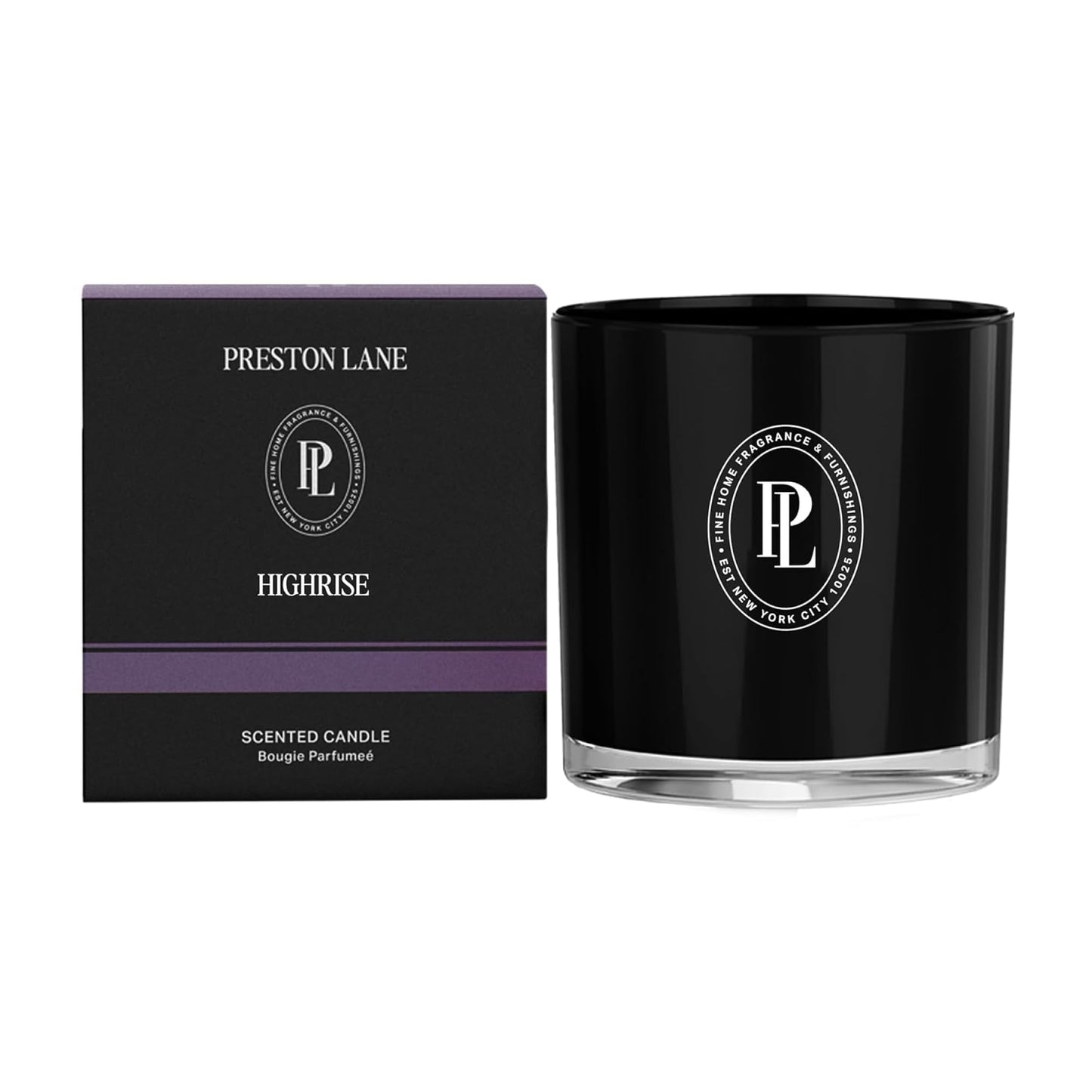 Preston Lane Luxury 3-Wick Scented Candle, Highrise, 24 oz Hand-Poured in USA | Long Burn Time (40–50 Hrs), Vegan Soy Wax Blend, Decorative Ceramic Vessel, Fine Italian Fragrance