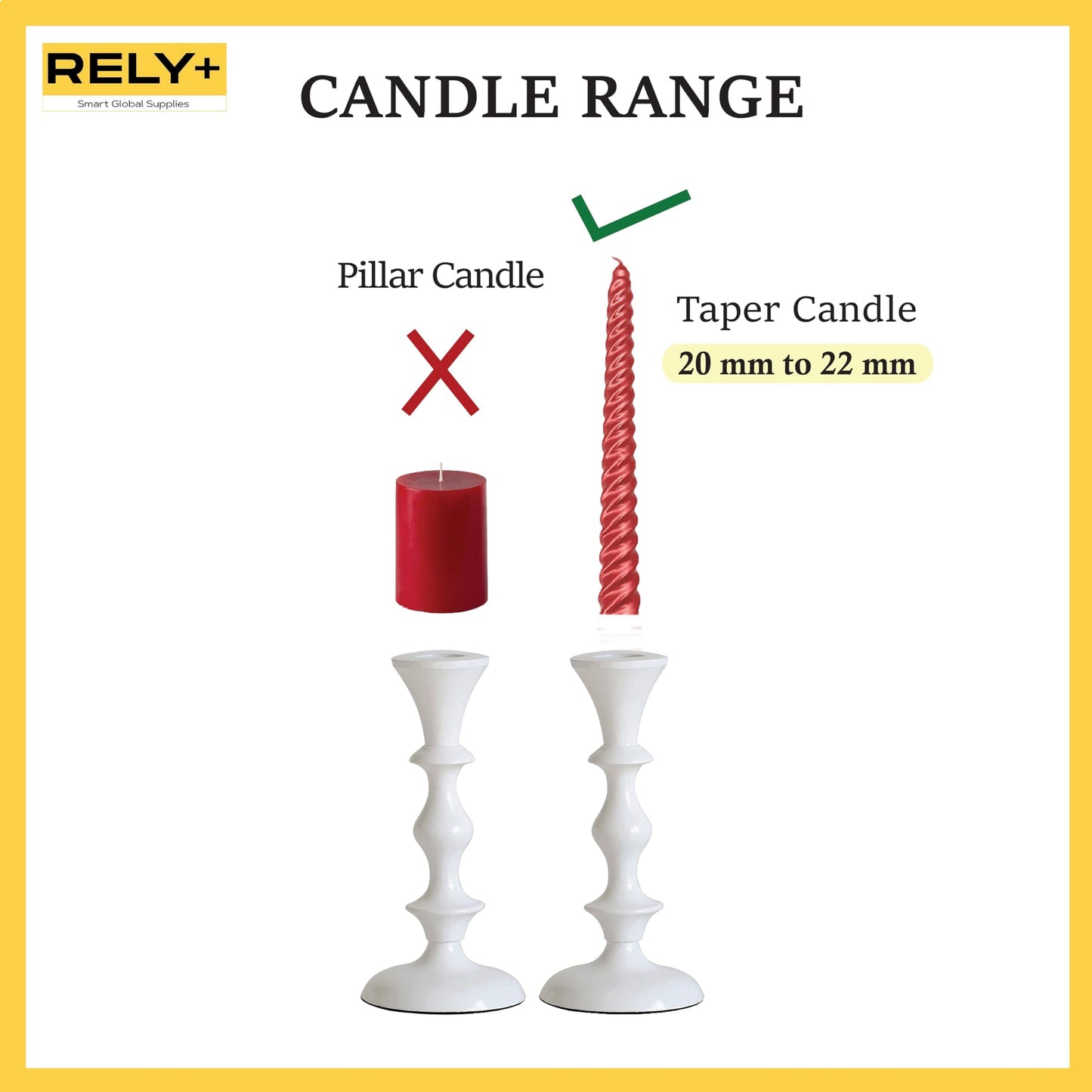 Rely+ White Metal Taper Candle Holders Set of 2 – 5.75" Decorative Candlestick Holders for Table Centerpiece, Home Décor, Dining Table, Wedding & Party Decorations