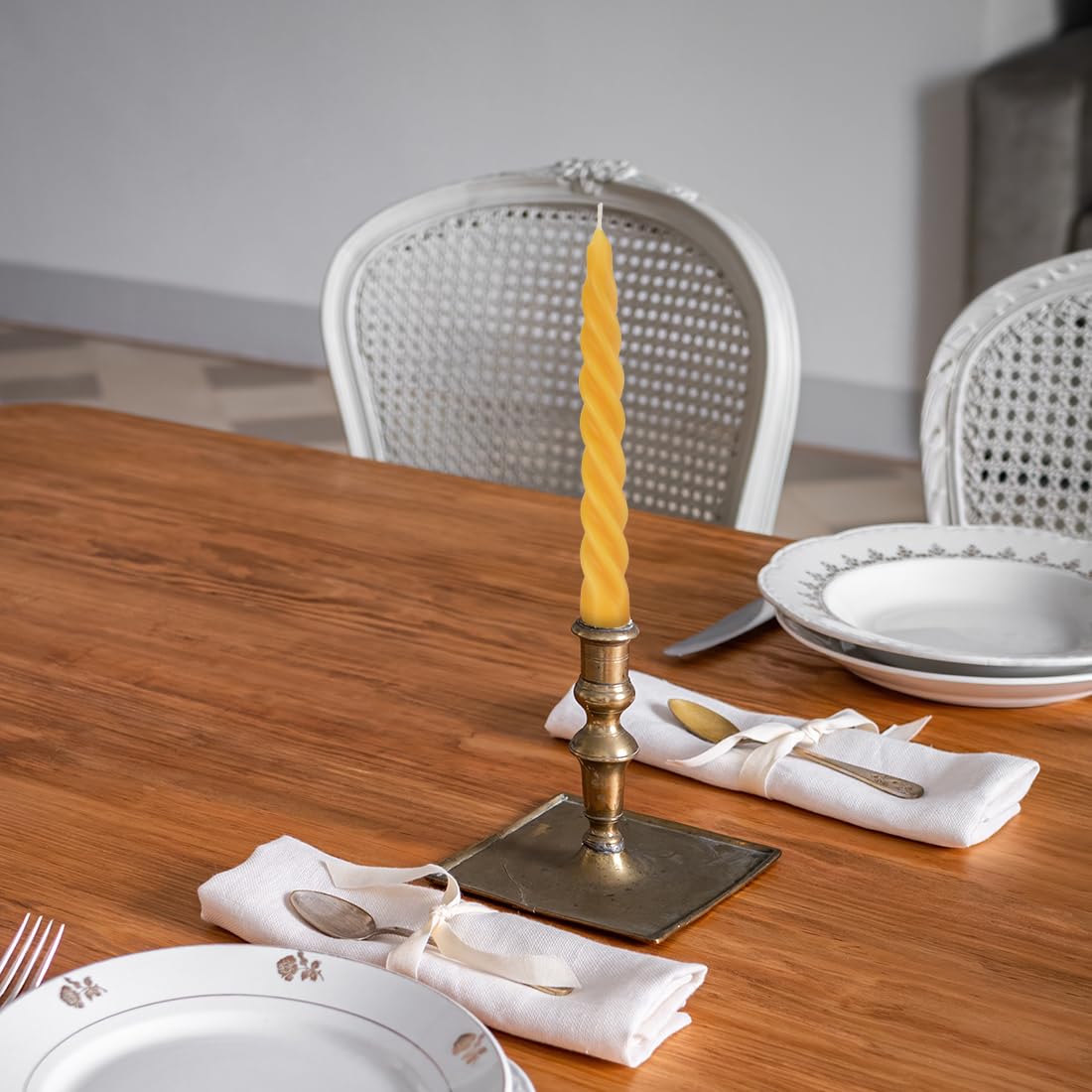 TELOSMA Beeswax Taper Candles Set of 4,Spiral Taper Candle Dripless Long Candle Sticks for Dinner Wedding Party Christmas Home Decorations - 7 Inch Tall - Yellow