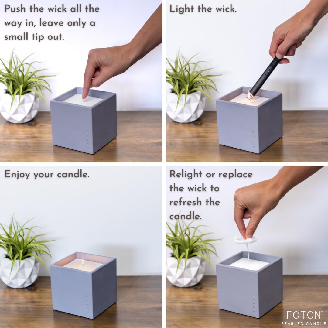 Foton Pearled Candle Le Cube Concrete Vase Set 16 Oz - Lavender Love Scented - Refillable Jar Scented Candle Sand with 15 Wicks - Natural Non-Toxic Decorative Candles for Home