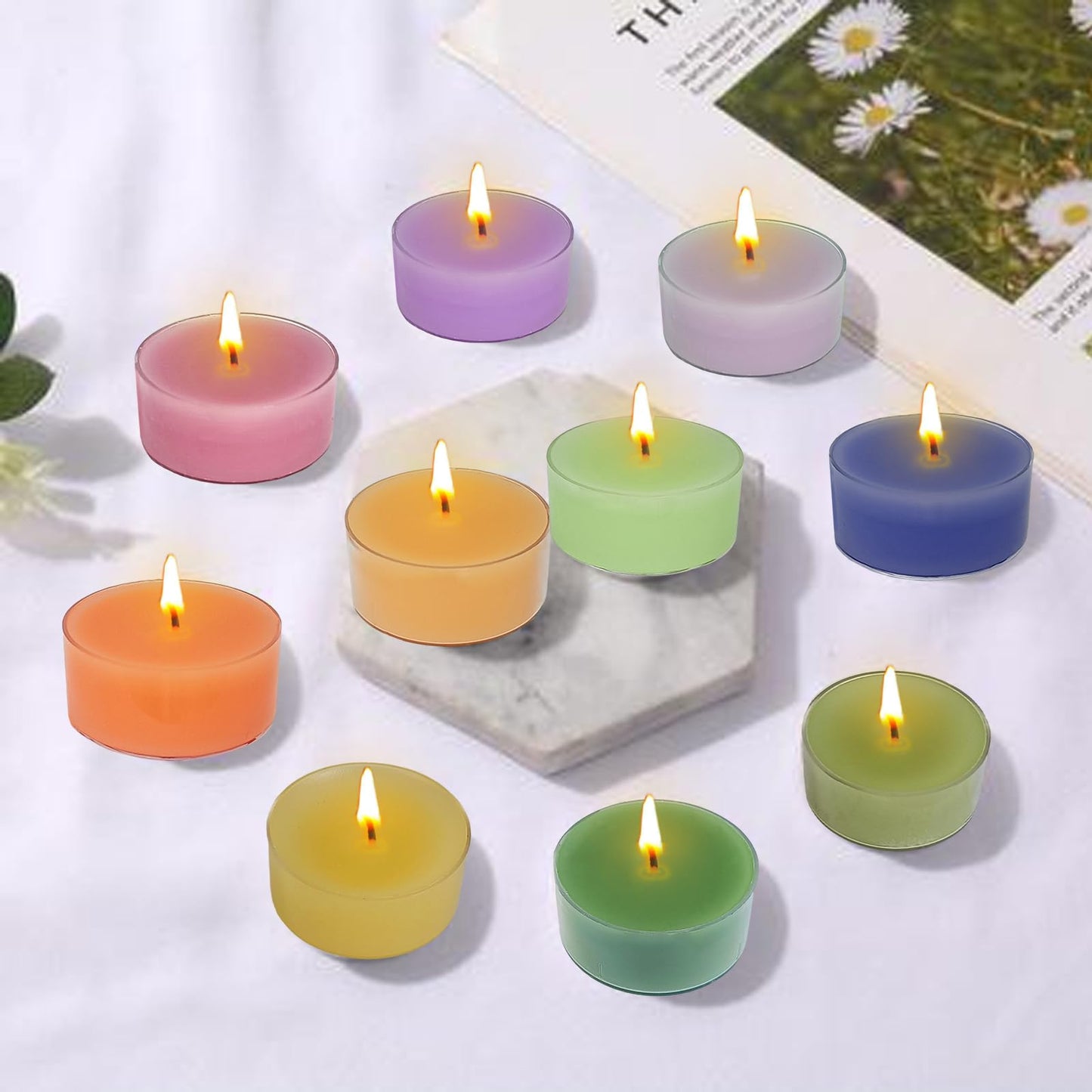 Hand-Poured Cherry Blossom Scented Tea Light Candle 4 Hours Clean Burning Rose Pink Round Tea Light Candle for Wedding Spa Nights Meditation Yoga Bath Relaxation