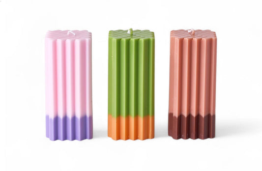 LuxLand Home Multi Color Pillar Candle - Beautiful Handmade Pillar Unscented Soy Wax Elegant Candle Housewarming Gift Home Room Shelf Decor Idea Gradient Color (Set of 3)