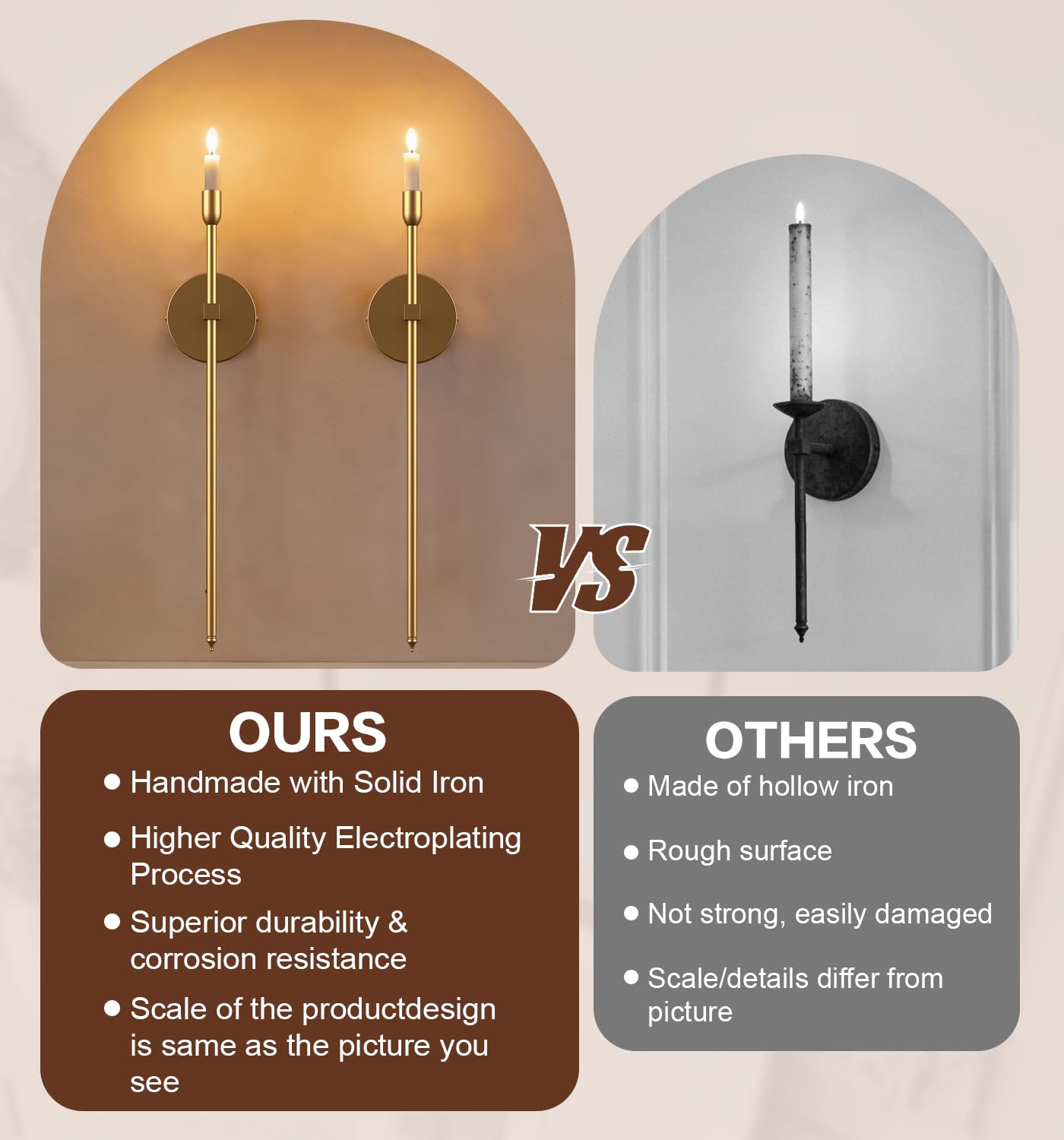 Wall Candle Sconces Set of 2, Large Gold Scepter Gothic Design Metal Wall Candle Holder, Home Wall Decoration for Living Room, Bathroom, Dining Room