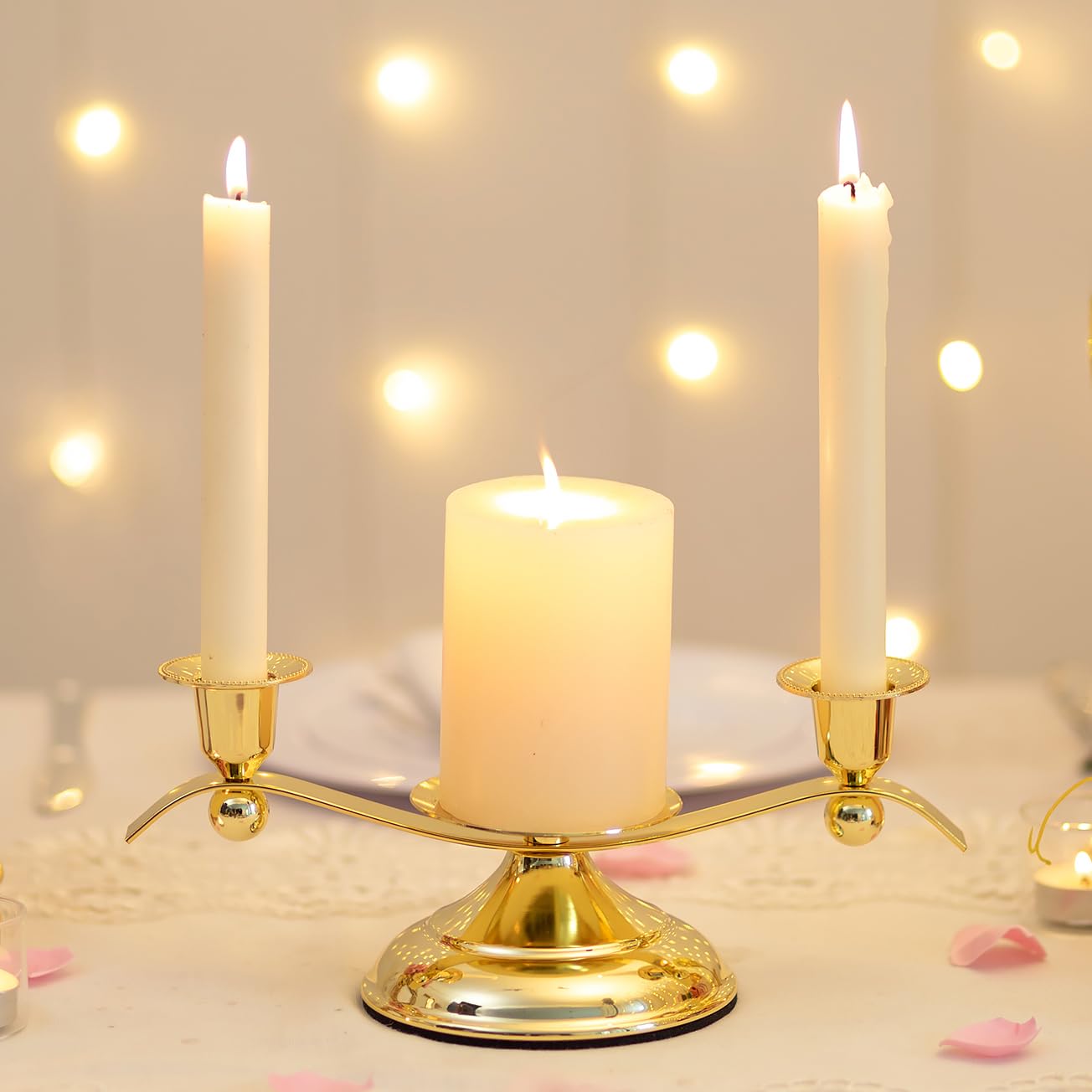 Unity Candle Holder for Wedding Ceremony Set - Romadedi 3 Arm Metal Gold Candle Stand for Pillar Taper Candlestick Unity Candles Centerpiece Decor Bride Reception Anniversary Decoration Gift