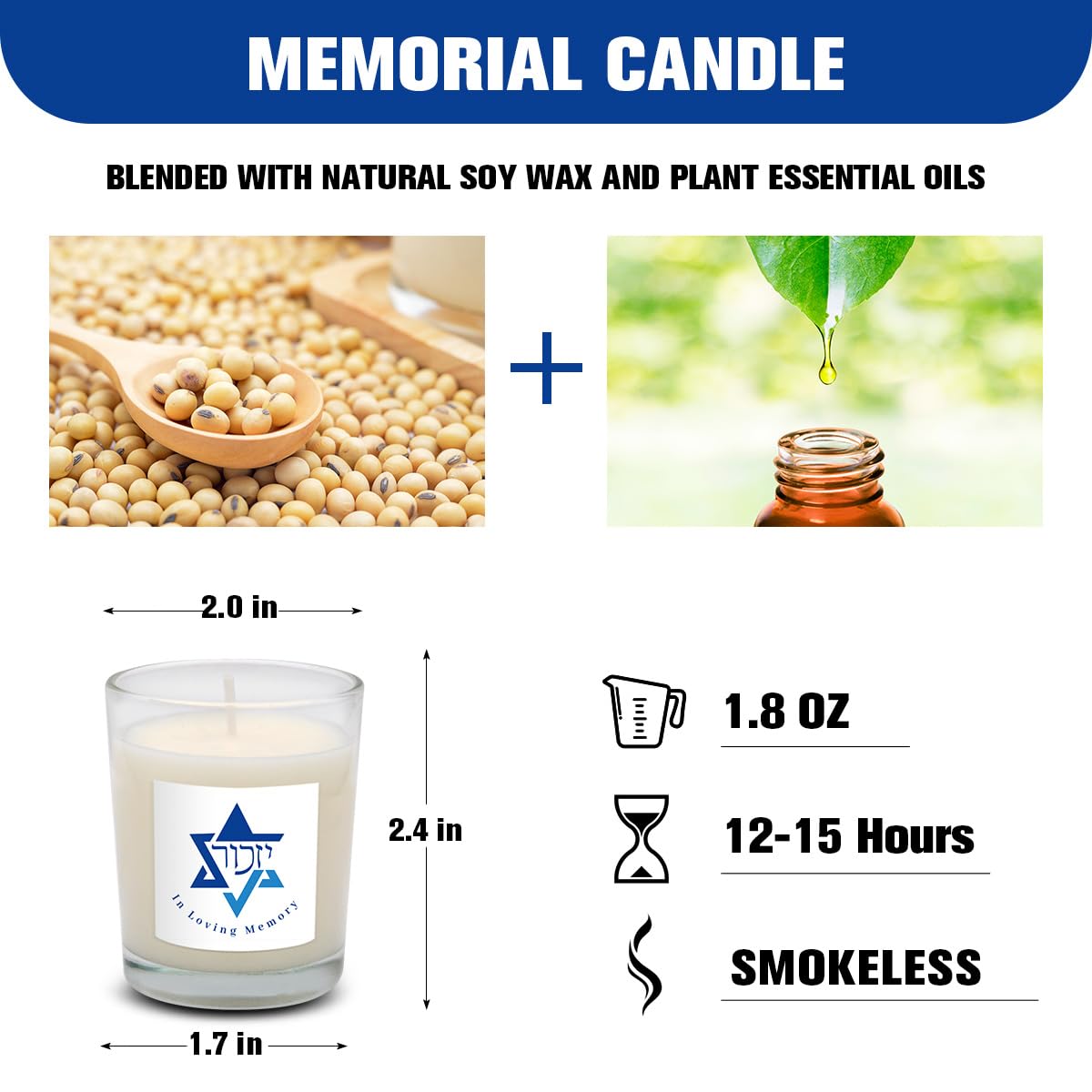 6 Pack White Yahrzeit Candles - Yahrzeit Memorial Candles, Memorial Bereavement Gifts for Loss of Loved One, Jewish Sympathy, Natural Soy Wax Hand Poured