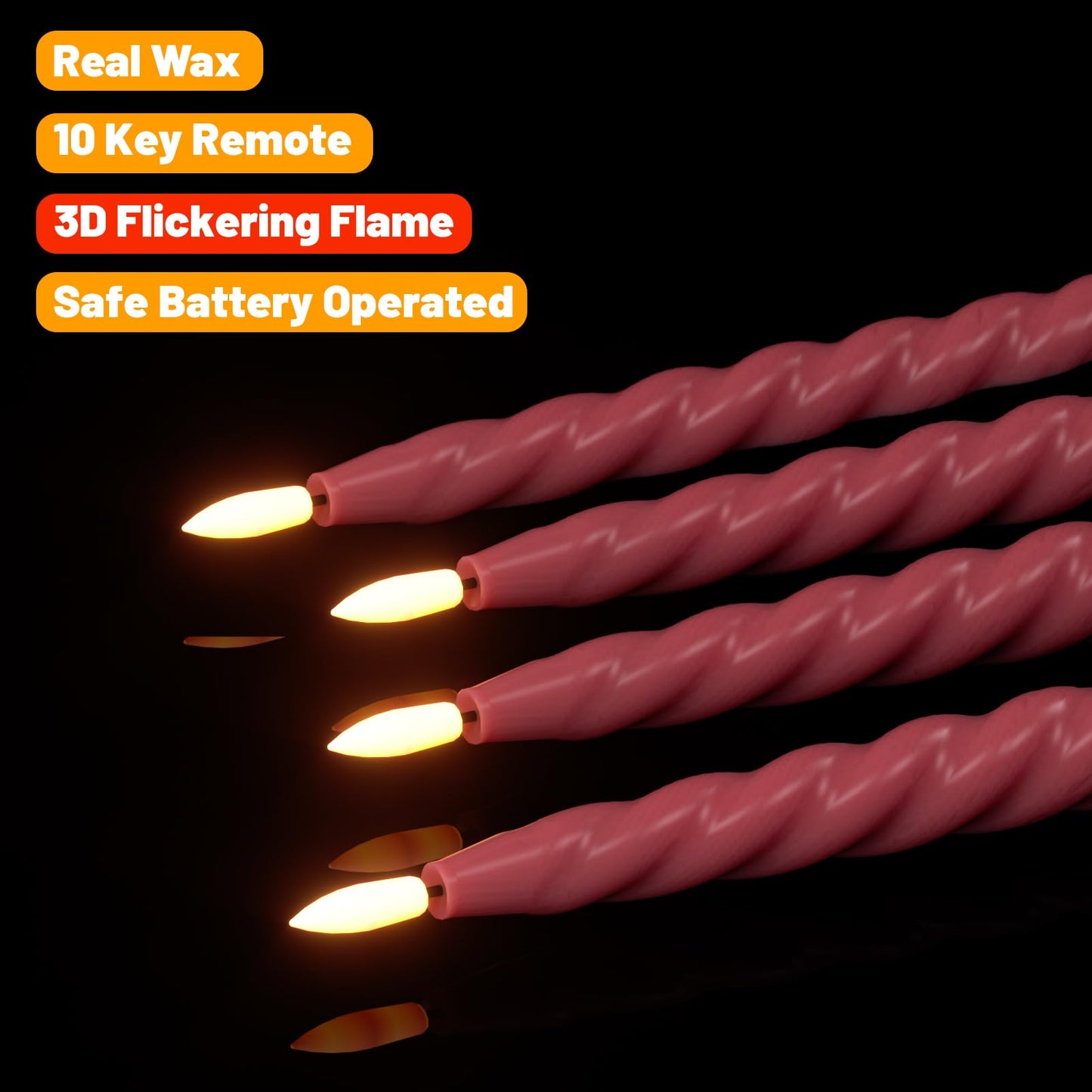 Wondise Flameless Taper Candles with Remote Timer, Real Waxy Red Battery Operated Candlesticks 3D Wick LED Candles for Halloween Christmas Holiday Wedding Decoration (2 Pack, Red