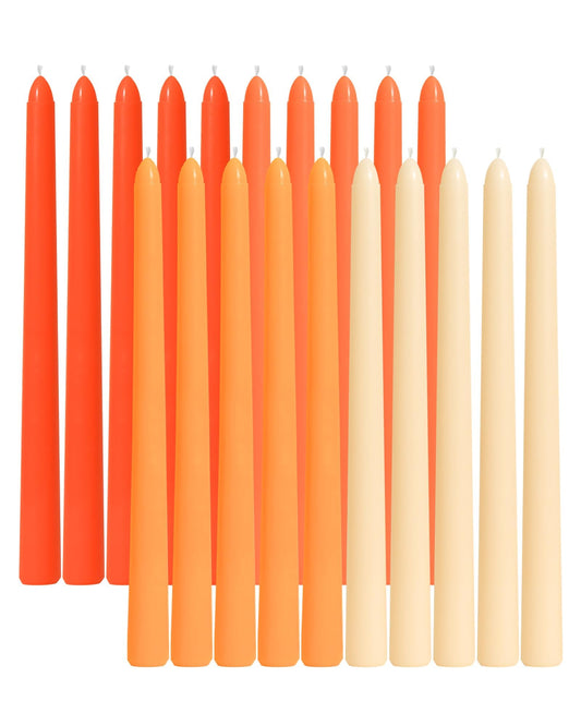 Viyffo 10 Inch Taper Candles-20 Pack Orange, Unscented, Smokeless–Up to 8 Hour Burn – Long Tall Tapered Candlesticks for Wedding, Dinner, Holiday, Party, Home Decor Natural Color Series