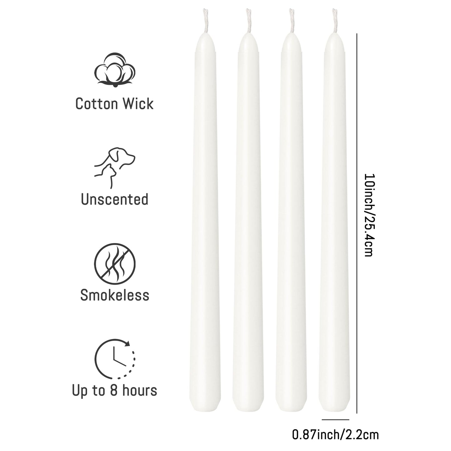 Viyffo Taper Candles, 10 Inch, 20 Pack, White – Unscented, Dripless & Smokeless Design, Up to 8-Hour Burn – Tall Candlesticks for Wedding, Dinner & Home Decor