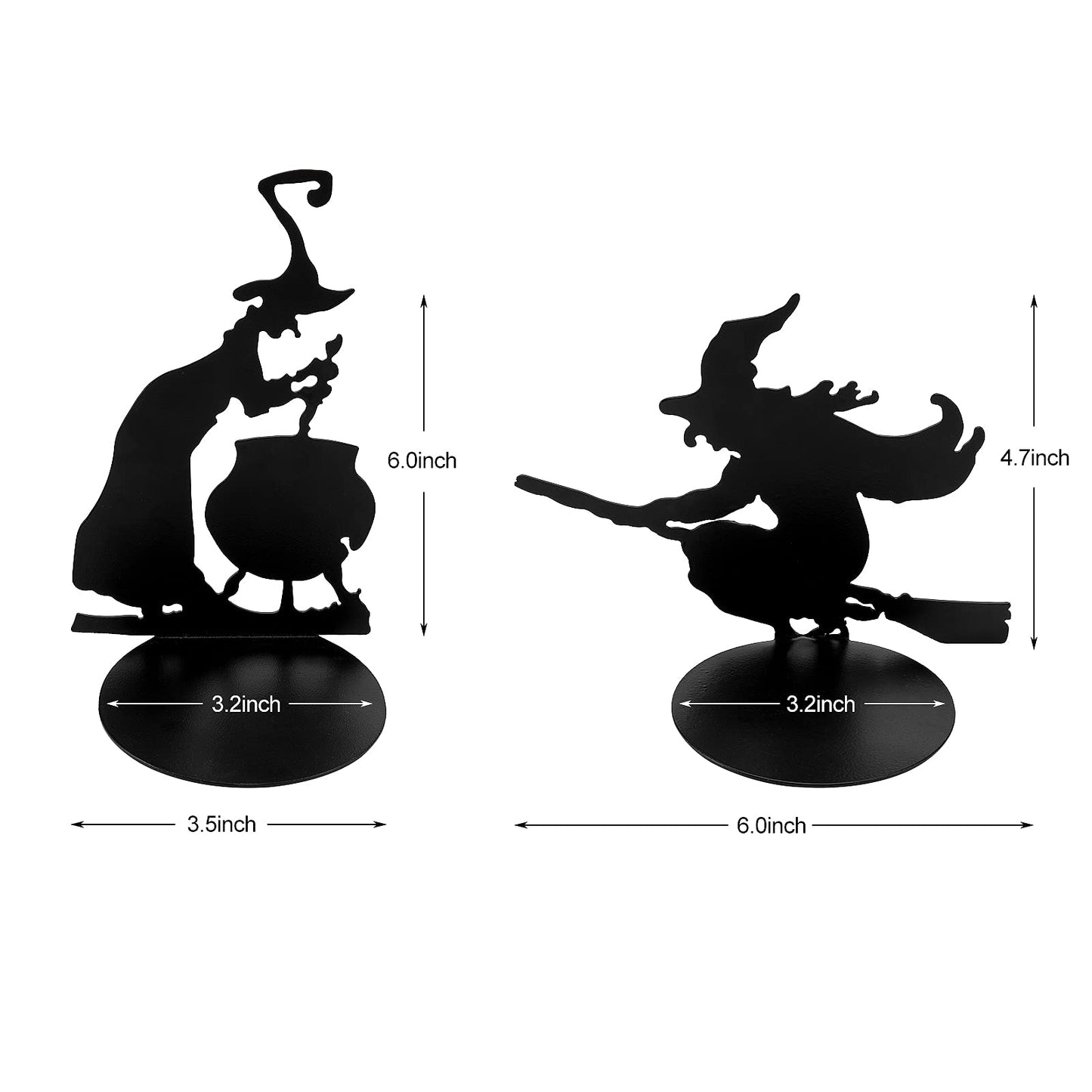 2 Set Halloween Candle Holder Spooky Witch with Cauldron Broom Black Candlestick Pedestal All Hallows Eve Table Centerpiece Table Decor