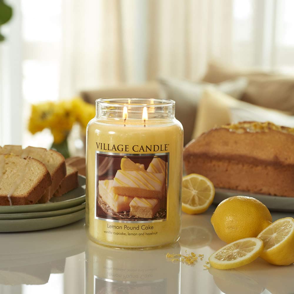 Village Candle Lemon Pound Cake Large Glass Apothecary Jar, Scented Candle, 21.25 oz., Yellow (Pack of 6)