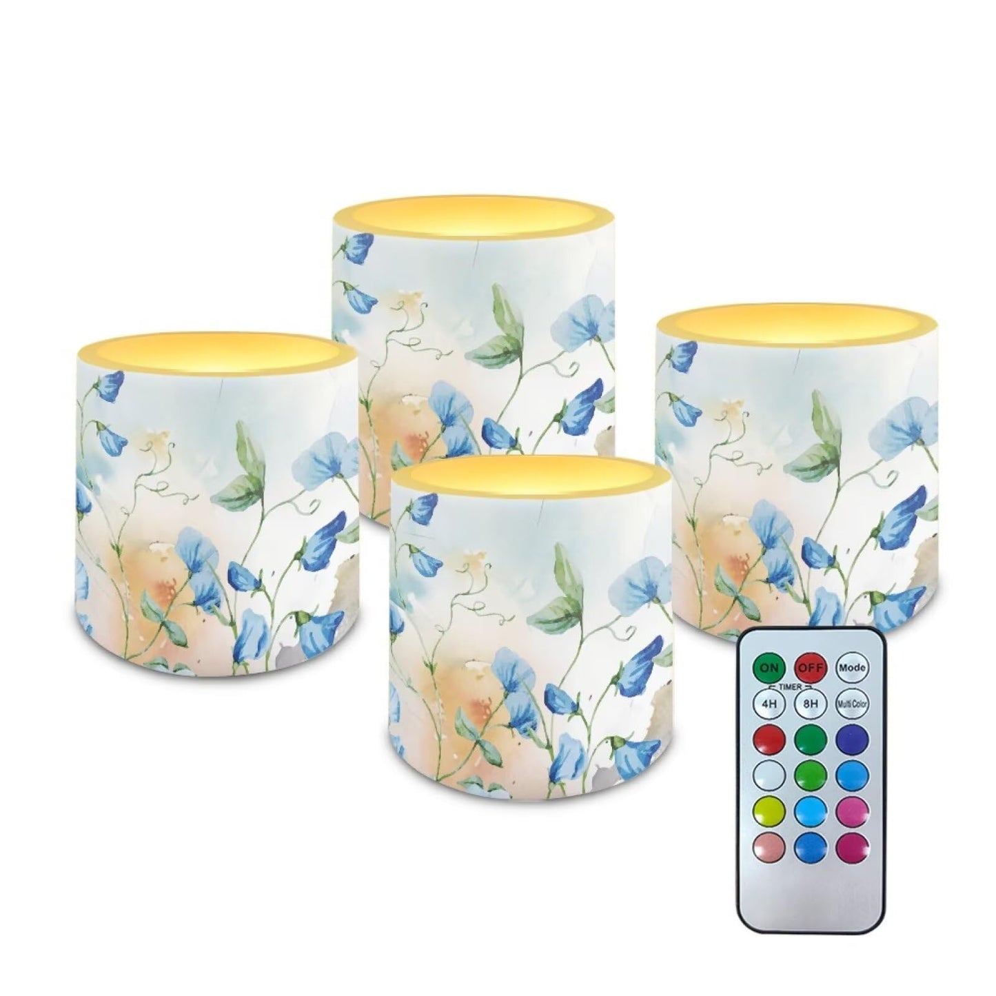 Cozeyat Elegant Leaves Multi Function Flameless Candles 4 Pack Battery Powered with Remote Control Timer LED Pillar Candles Waterproof for Indoor Outdoor Home
