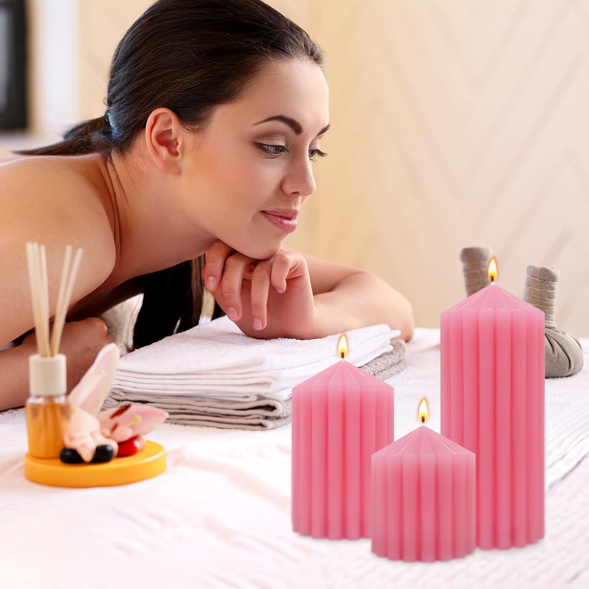 Pink Handmade Decorative Pillar Candles - 2.75×3"/4"/6" Fat Candles - Long Lasting Burning Candles for Home Decor, Gifts & Events