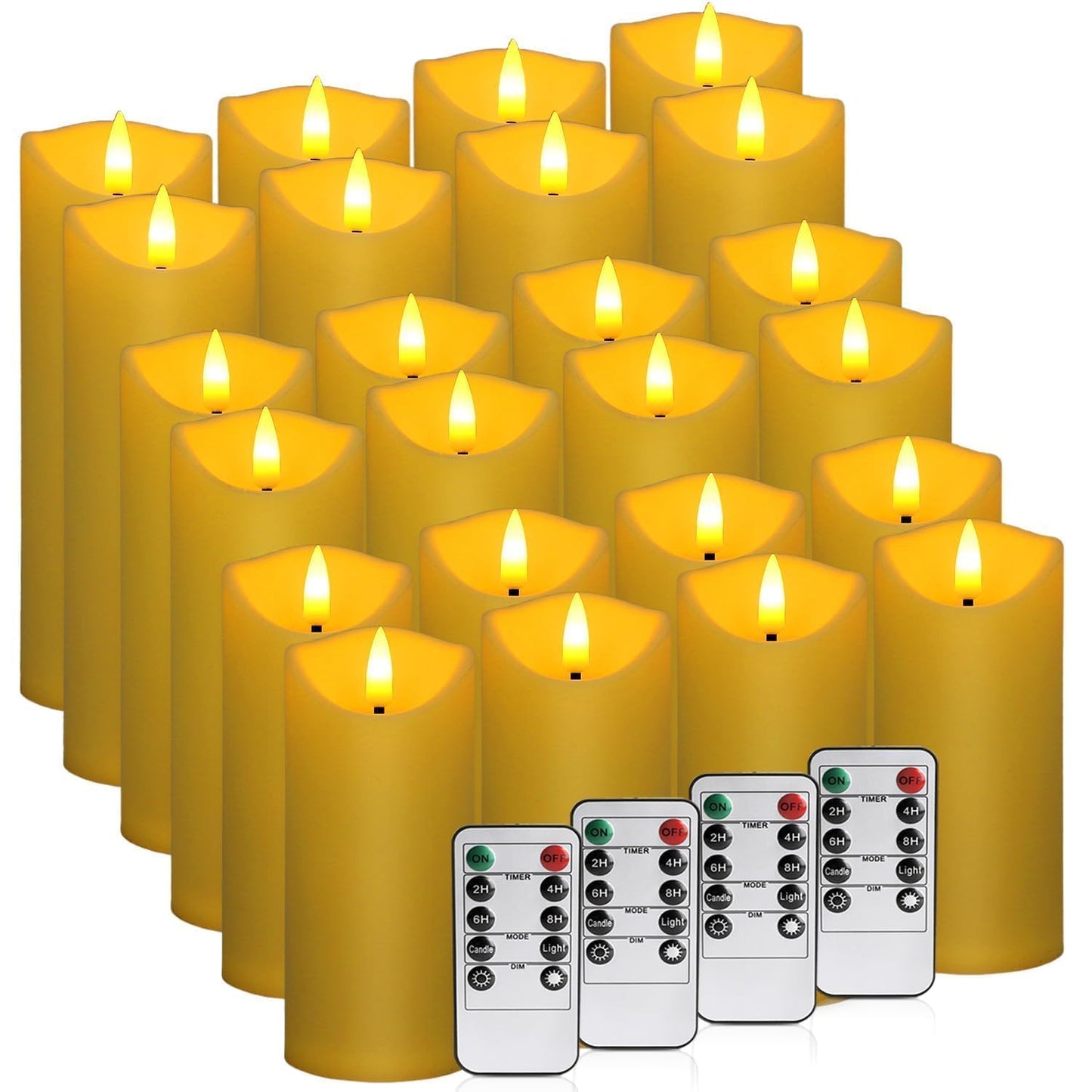 Aamdkcyu 24 Pack Flameless LED Pillar Candles with Remote - Battery Operated Ivory Candles, Waterproof, 3 Sizes for Wedding Centerpieces, Christmas Decor, Home Party, Tabletop Lighting