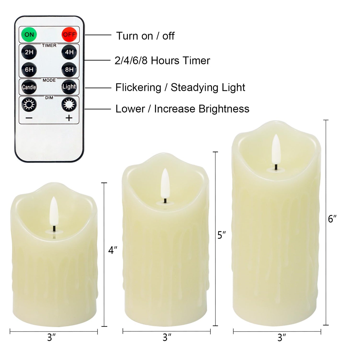 Warmhere Rechargeable Flameless Candles, Flickering LED Candles with Remote and Timer, Long Lasting Ivory Real Wax Electric Pillar Candle for Christmas Home Wedding Decorations, Set of 3