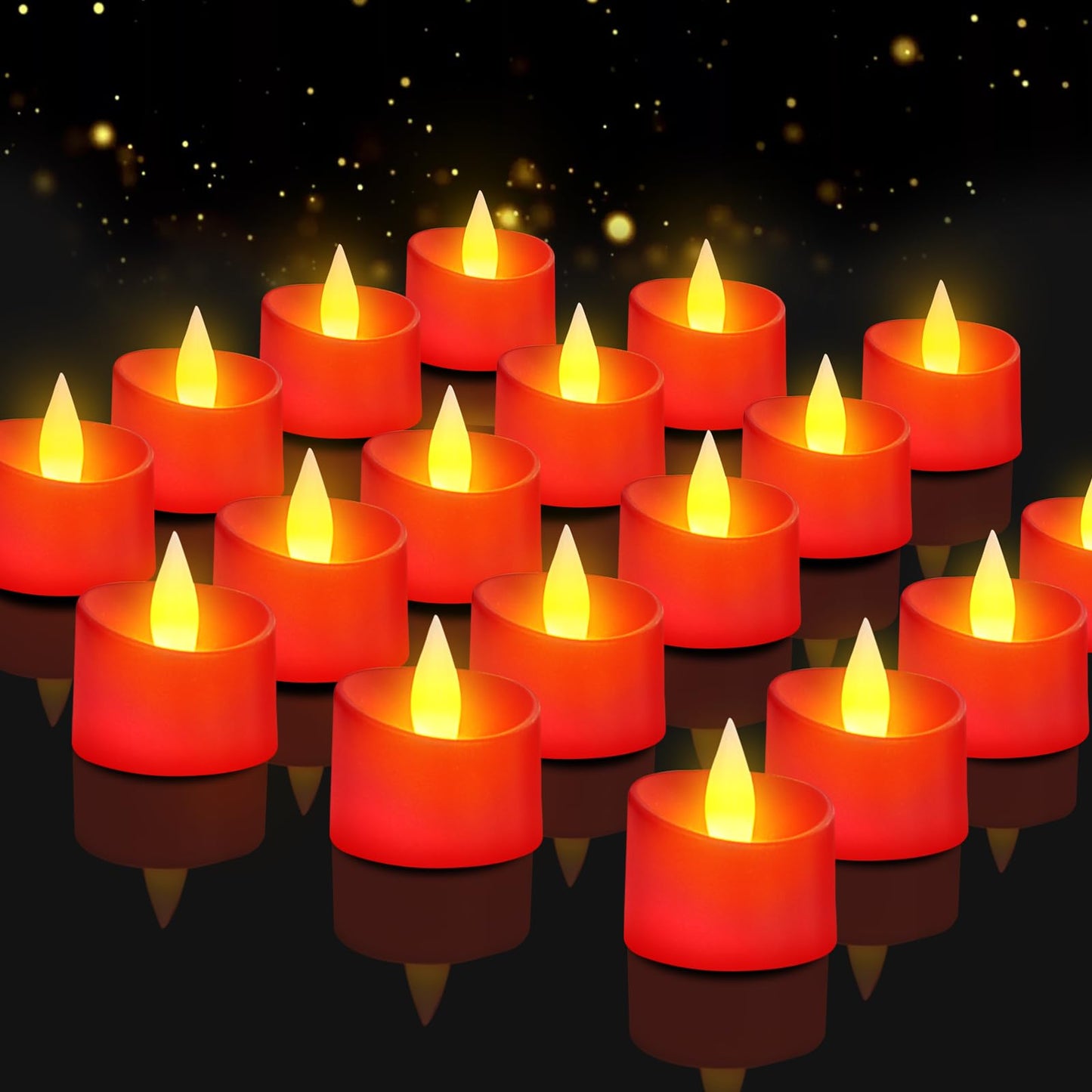 Haown Realistic Flameless LED Tea Lights - 24 Pack Premium LED Tea Lights for Christmas Mantel, Valentine's Dinner & Wedding Centerpieces (Red Base, 24 Pack)