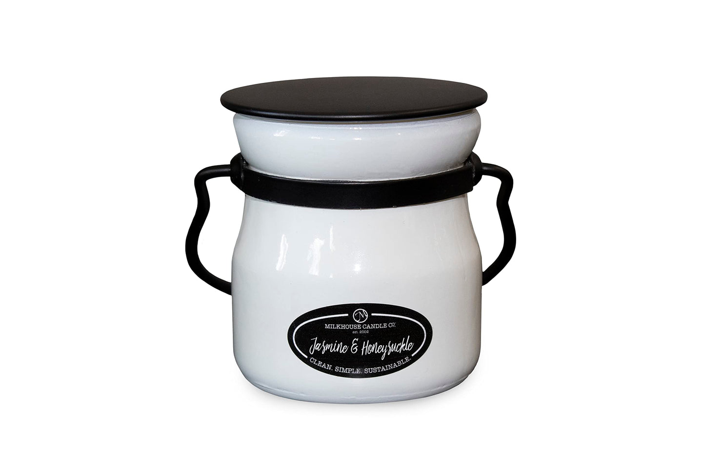 Milkhouse Candle Company Jasmine & Honeysuckle Soy Candle - Honeysuckle | White Jasmine | Citron & Greens Scented - 5 oz Cream Jar with Lid, 35+ Hour Burn Time, Made in the USA