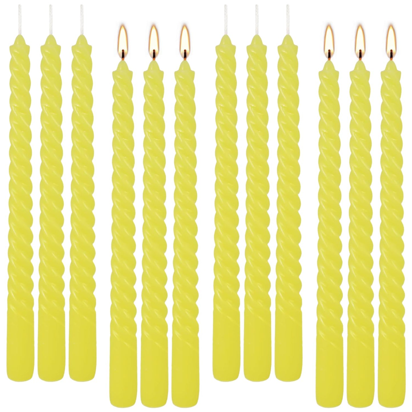 12 Pack 10 inch Yellow Spiral Taper Candles - Dripless, Smokeless, Unscented - 7 Hours Long Burning - Spiral Tall Candlesticks - Perfect for Home Decor, Weddings,Halloween, and Special Occasions.