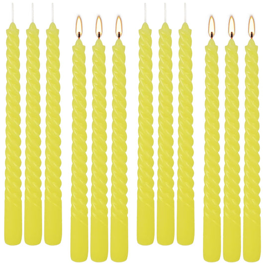 12 Pack 10 inch Yellow Spiral Taper Candles - Dripless, Smokeless, Unscented - 7 Hours Long Burning - Spiral Tall Candlesticks - Perfect for Home Decor, Weddings,Halloween, and Special Occasions.