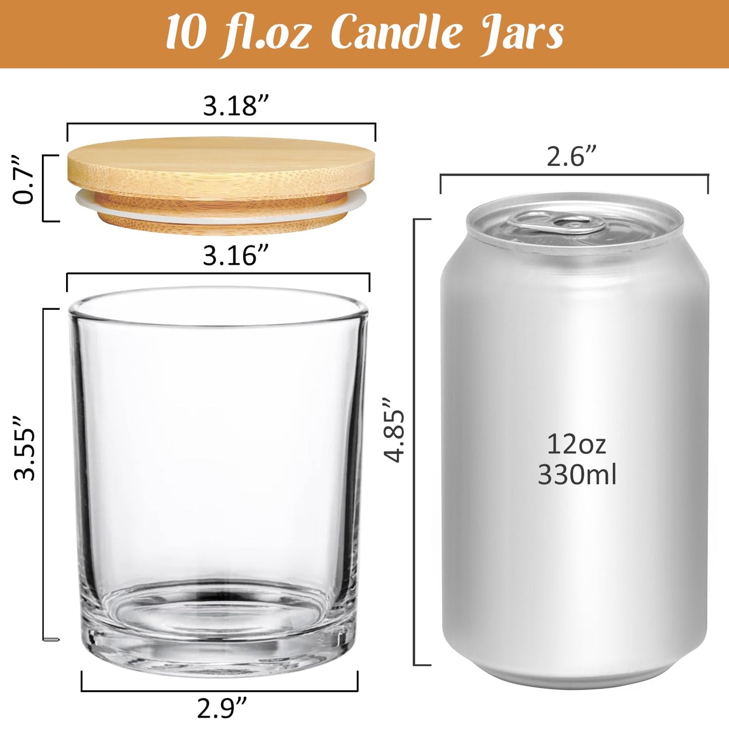 SUPMIND 30 Pack Glass Candle Jars-10oz Clear Empty Candle Jars with Bamboo Lids and Sticky Labels, Bulk Candle Jars for Making Candles Containers - Dishwasher Safe