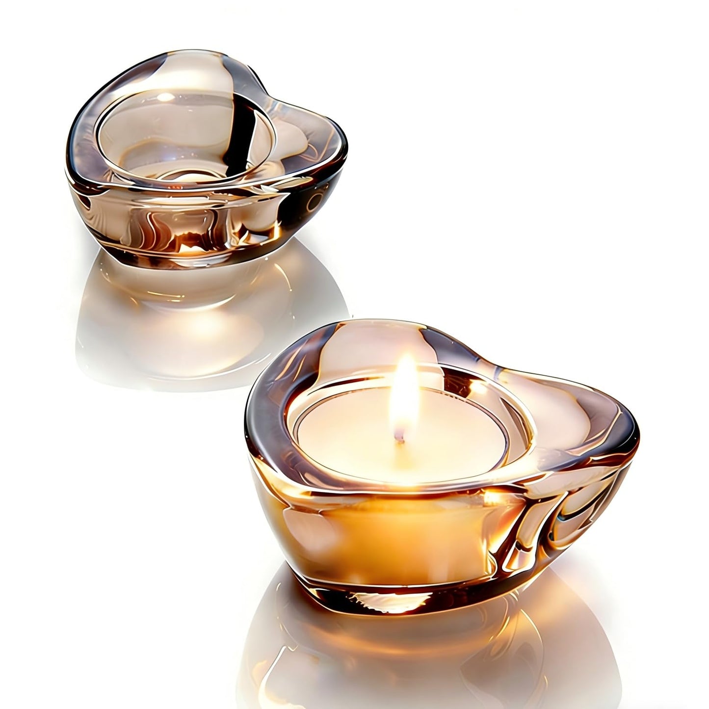 Elivia Grey Tealight Candle Holders - Set of 12, Heart-Shaped Chunky Glass Candle Holder, 2.9" Diameter - CH02 - Tea Grey
