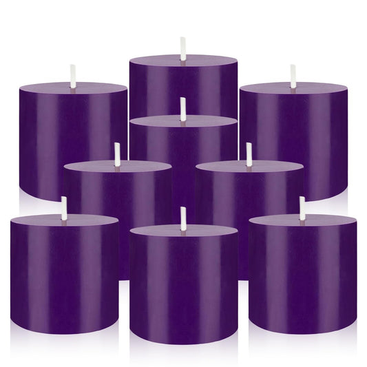 9 Packs Unscented Purple Votive Candles, Small 1.5 Inch by 1.25 Inch Colored Wax Candles for Wedding, Home Party Table Decoration - 8 Hours Burn Time