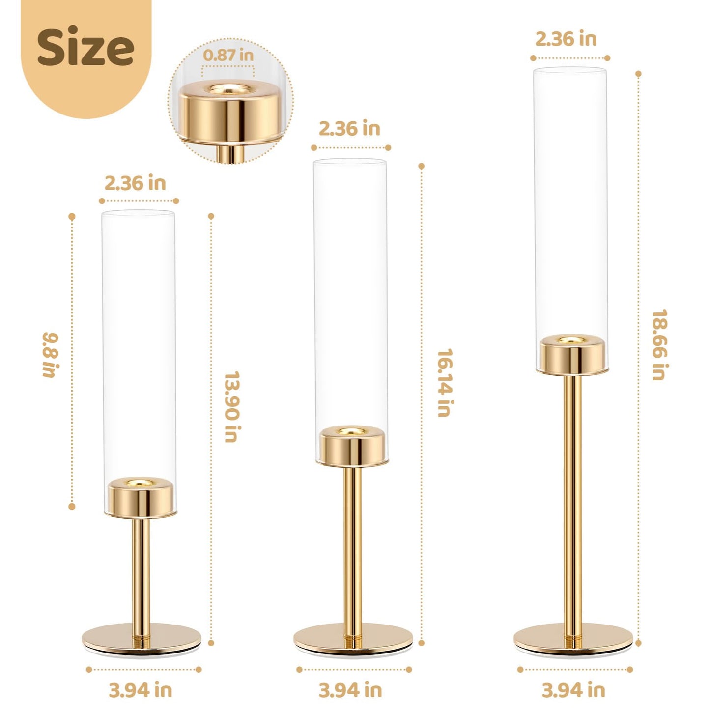 Gold Hurricane Candle Holders Set of 6, Tall Metal Windproof Glass Taper Candle Holder for Candlestick, Candle Sticks Decor, Table Centerpieces for Wedding, Candlelit Dinner Party Fireplace Decoration