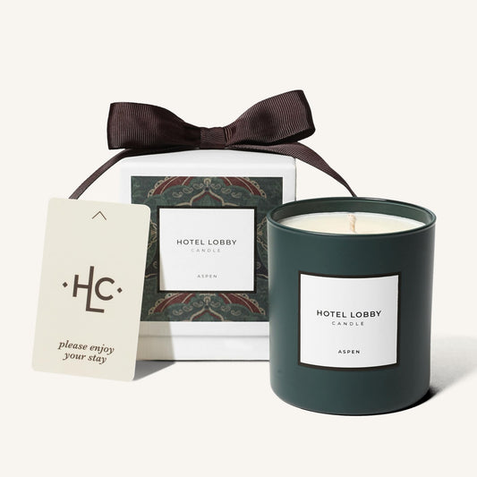 Hotel Lobby Aspen Candle – Luxury Hand-Poured 9.75oz Soy Wax with Cedarwood, Leather, Golden Embers, Smoke, and Pine – Infused with Essential Oils, 65-Hour Burn Time, Reusable Vessel, Clean Burn