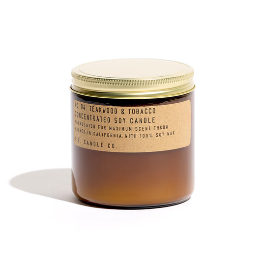 P.F. Candle Co. Teakwood & Tobacco Classic Large Concentrated Scented Soy Wax Candle (12.5 oz) 60-70 Hour Burn Time, Amber Glass Jar, Made in the U.S.A.