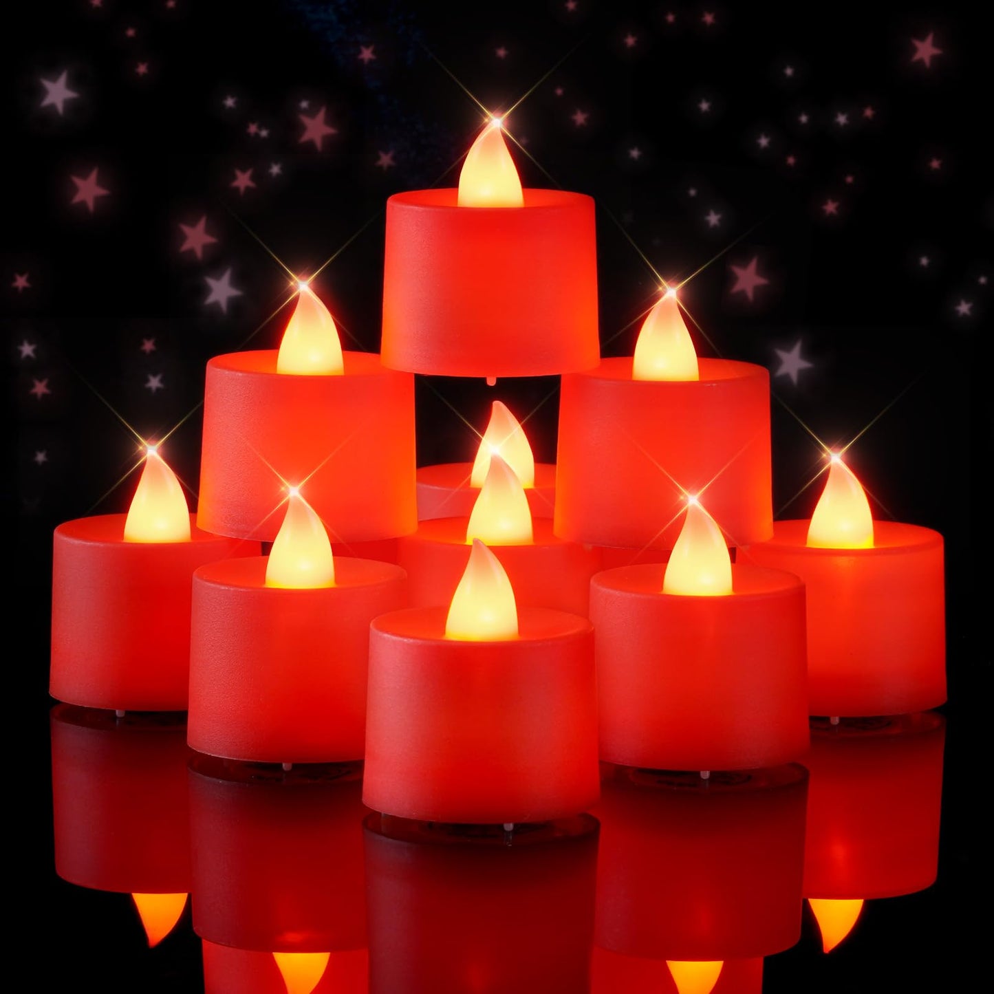 Amagic 24 Pack Red LED Tea Lights, Flameless Votive Candles Battery Operated, Electric Fake Colored Tealights Candles for Party, Halloween, Christmas, Aniversary, Wedding Table Centerpiece, Proposal