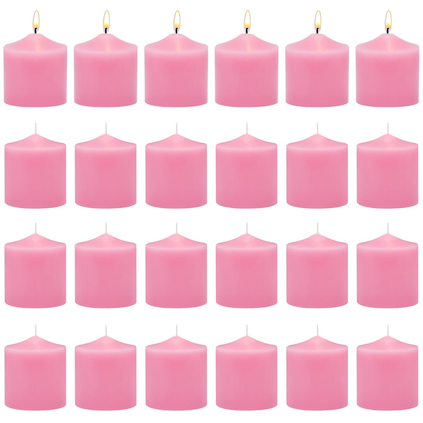 Pink Votive Candle,Box of 24, Unscented Wax, Small Pillar Candles10 Hour Burn Time，for Wedding, Birthday, Party, Spa, Holiday & Home Decoration