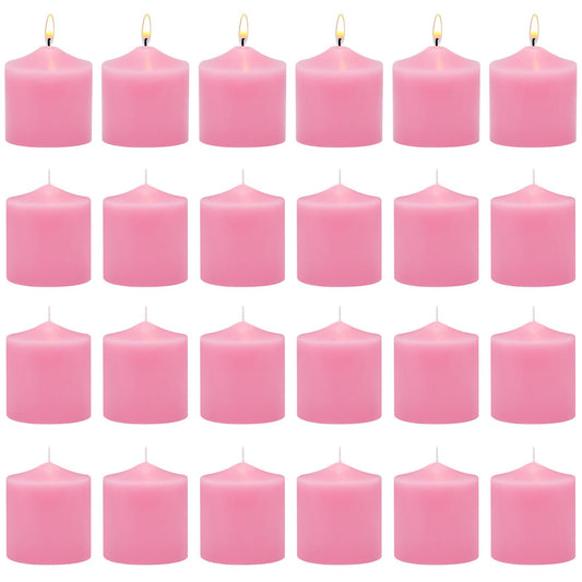 Pink Votive Candle,Box of 24, Unscented Wax, Small Pillar Candles10 Hour Burn Time，for Wedding, Birthday, Party, Spa, Holiday & Home Decoration