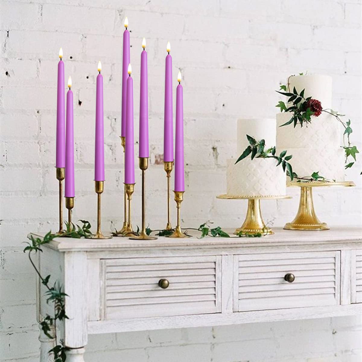 NONNO & ZGF 10 Pack Purple Flameless 11'' Wax Covered Taper Candles with 2 Remote, Use 2-AA Battery (Not Included, Runs 200 Hours)