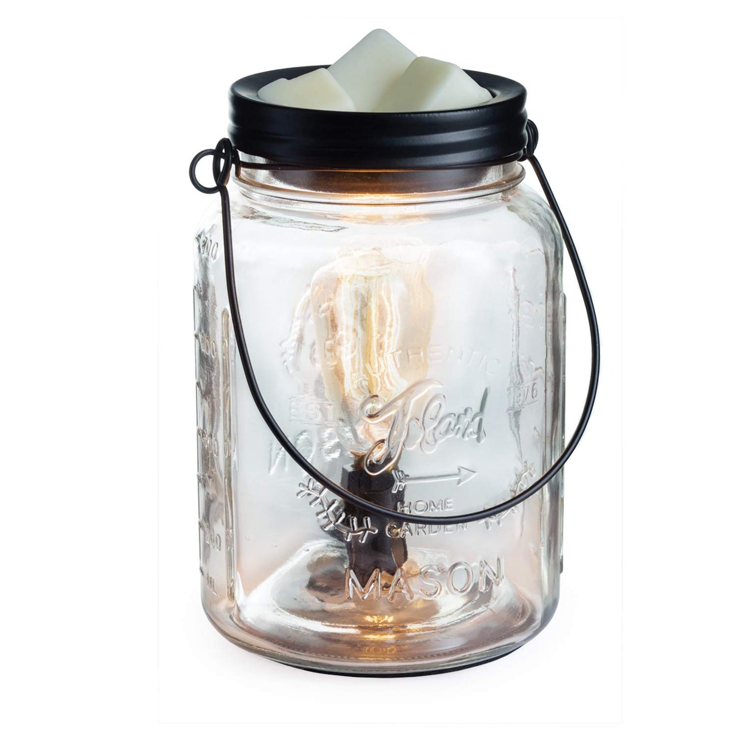 Candle Warmers Etc. Vintage Style Bulb Fragrance Warmer- Light-Up Warmer for Warming Scented Candle Wax Melts and Tarts or Essential Oils to Freshen Room, Clear Mason Jar