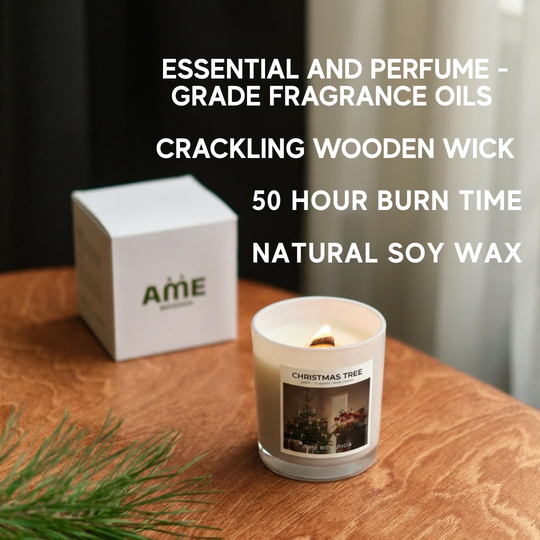 AME BOTANICA Wood Wick Candles That Crackle | Fir Pine Needle Balsam Candle Luxury Scented | Wooden Wick Candle – Hand Poured in The USA – Home Decor – Non Toxic Soy Candles – Gift for Men and Women