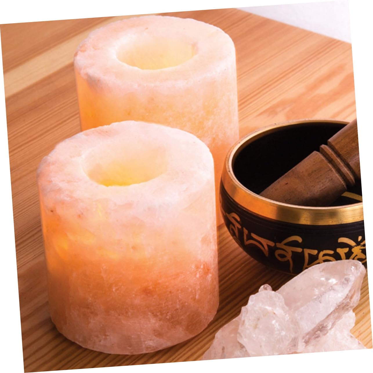 Amosfun 2pcs Himalayan Salt Candle Holder for Meditation Home Decor Elegant Table Ornament for Centerpieces Unique Temple Design