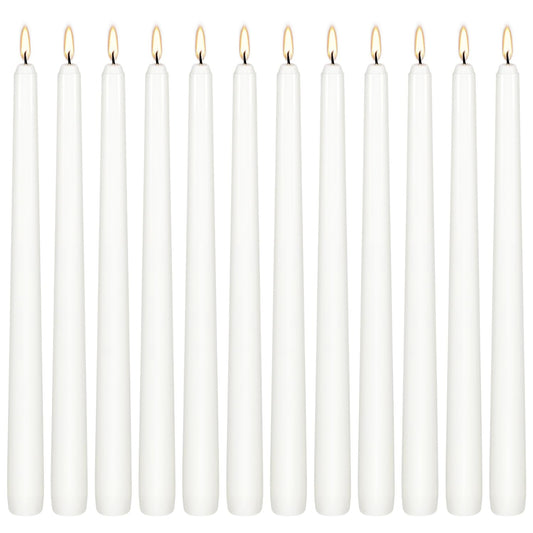 12Pack 10inch White Taper Candles- Dripless, Smokeless and Unscented candle-Long burning 8-9 Hours for home décor, Candlesticks, Dinner Table, Halloween,Vigil, Advent, Christmas, Thanksgiving, Kwanzaa