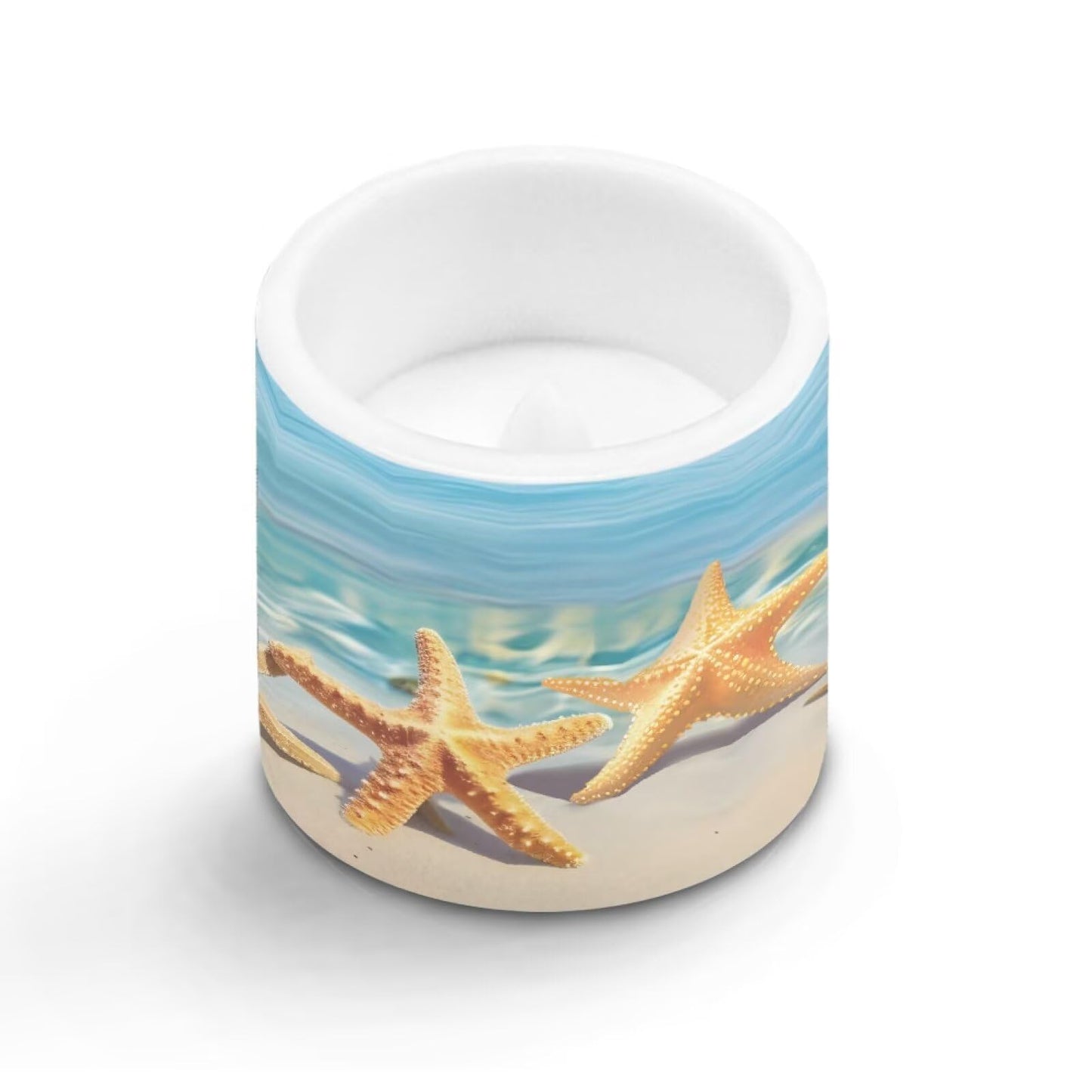 NETILGEN Flameless Candles Set of 4 Blue Beach Starfish Print Home Party Decor Realistic Flickering Flameless Candles with Timer Remote Control Battery Powered LED Candles