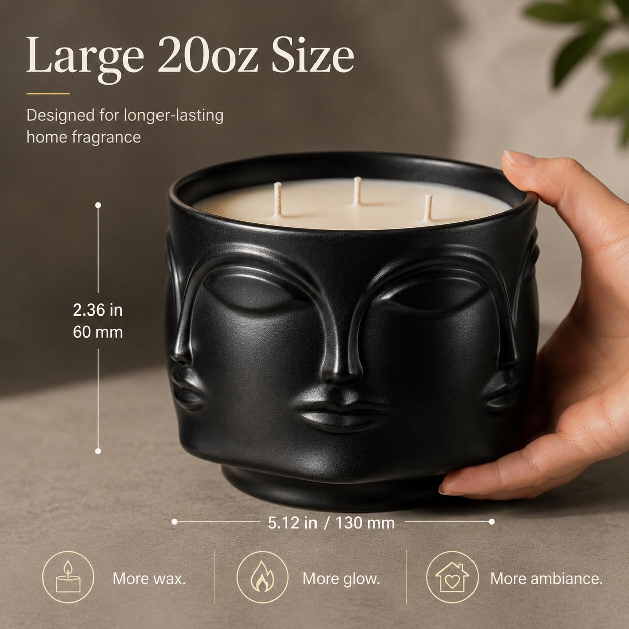 Viyffo 20oz Large Scented Candle - Forest Green Tea, 3 Wick Non Toxic Soy Candles for Women & Men, Unique Funny Matte Black Ceramic Jar, Luxury Home Fragrance, Room Art Décor & Premium Birthday Gift