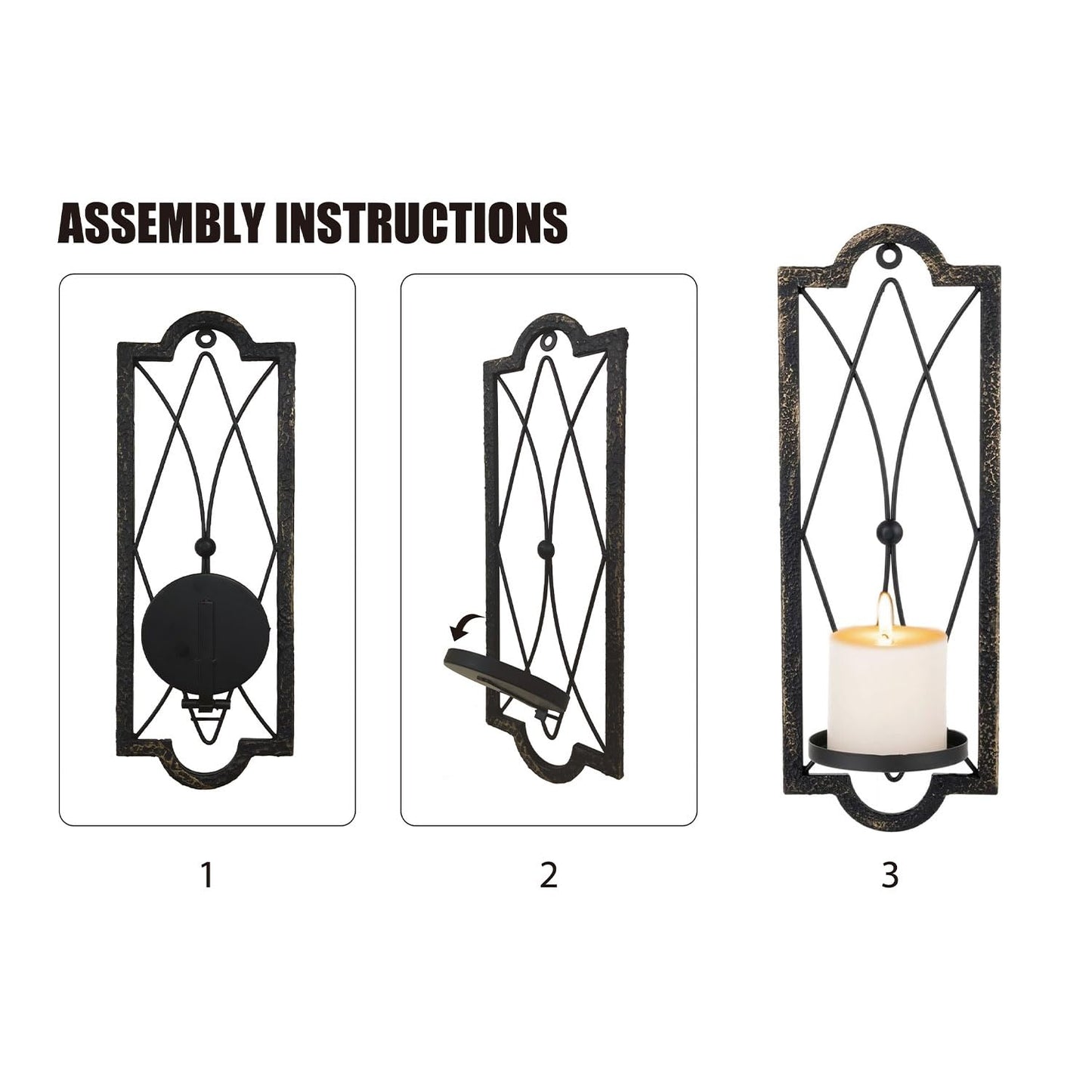 Gothic Candle Sconce Set of 2 -Gold Black Metal Wall Candle Holder-Rustic Home Deco,Dark Academia Decor