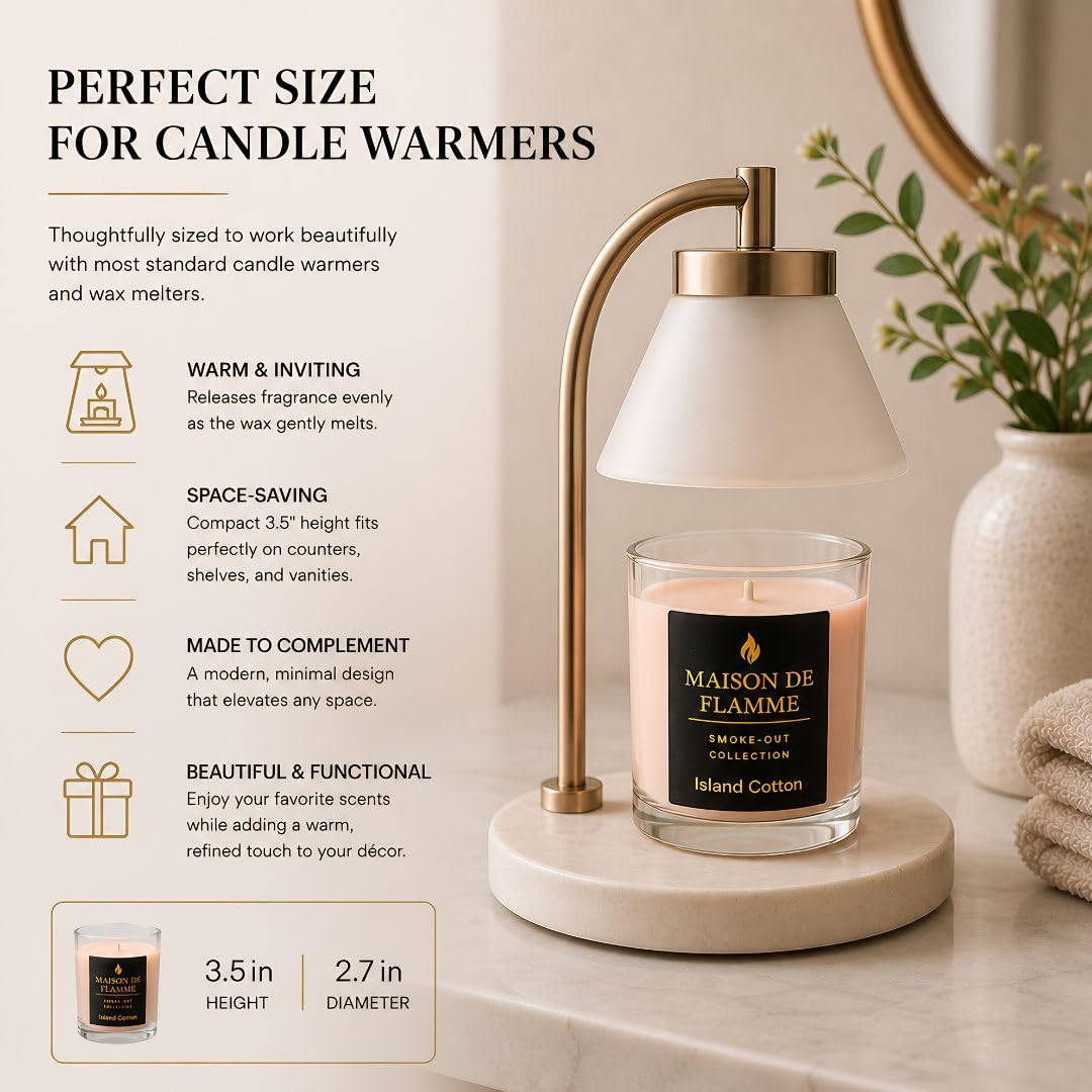 Fresh Linen Scented Candle, Soy Wax Candle for Bathroom, Powder Room & Bedroom, Up to 30 Hour Burn Time, Giftable, Sea Breeze Jasmine and Soft Musk Fragrance, Island Cotton, 5.3 oz – Maison De Flamme