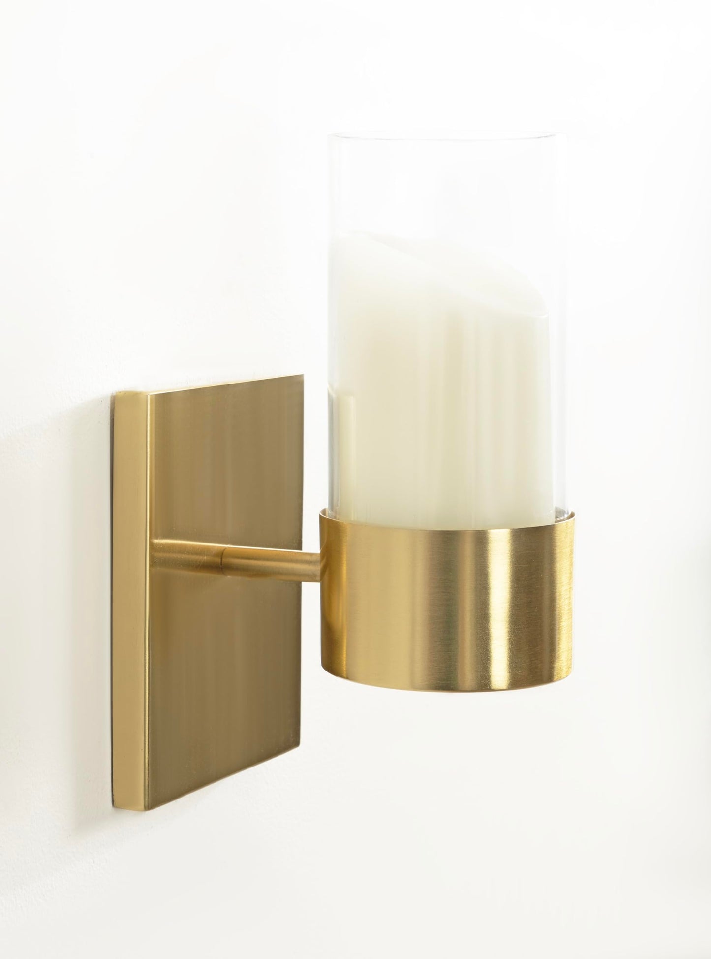 Kate and Laurel Zabler Modern Metal Wall Sconce; 5 x 6 x 10; Gold; Round Candle Holder with Removable Glass Cylinder for Flameless Candle Display in Bedroom or Bathroom