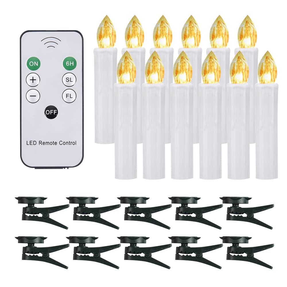 Longsuochuang 10 Pcs Window Candles with Remotes and Timer, Flickering LED Candles for Christmas Tree, Chandeliers, Party, Easter Decor, Warm White