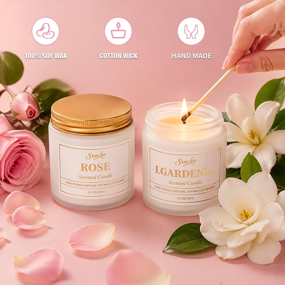 SVECKE 2 Pack Scented Candles, 7 oz Small Jar Soy Wax Candles for Home, Bedroom Aromatherapy Candle Set, Gift for Women Men Mother's Day Valentine's Day